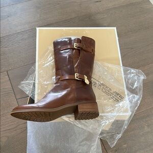 Brown Leather Boots with Gold Buckle